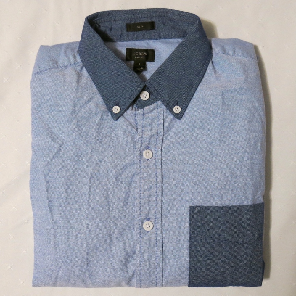 NWT J.Crew Men's Slim Colorblock Shirt  Blue SL XL